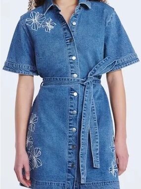 Free Assembly Women's
Embroidered Denim Mini Shirtdress with Belt